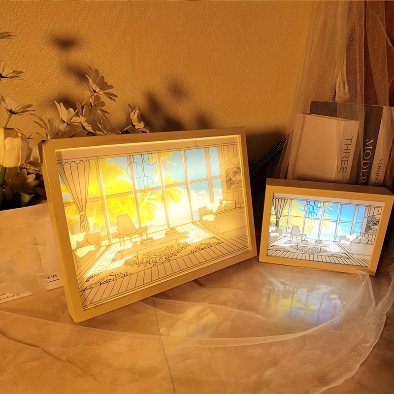 WOMHOPE ABS Frame Papercut Light Boxes Night Lights Paper Sculptures Night Light