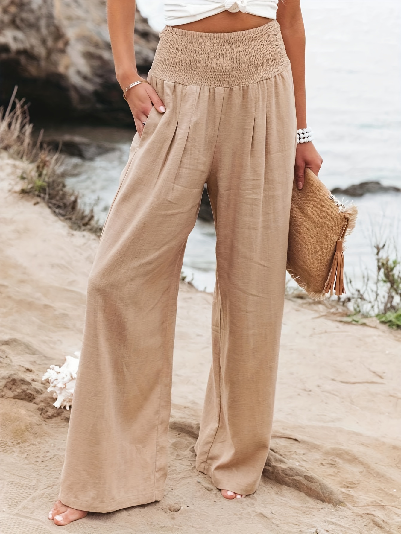 HSMQHJWE Pantalones De Vestir Para Mujer Cintura Alta Wide Pants Casual For  Women Womens Wide Leg Palazzo Pants High Waisted Lounge Pant Smocked  Pleated Loose Fit Casual Trousers Women'S Cropped Pant 