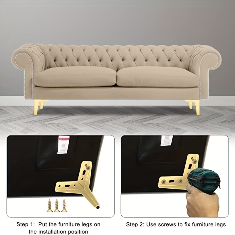 JUNZAI Patas para muebles, 4 patas ajustables doradas para muebles