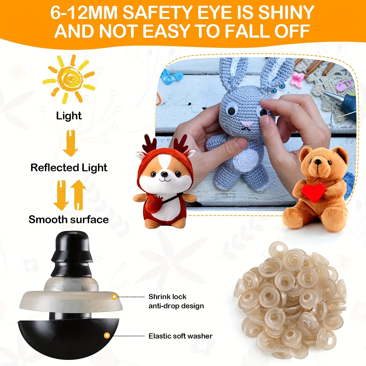 KYSUN 6-12mm Yeux et Nez de Sécurité, Yeux de Poupée d'animaux en Peluche  de Sécurité en Plastique Rond avec Rondelles, pour Poupée, Marionnettes,  Animaux en Peluche : : Cuisine et Maison