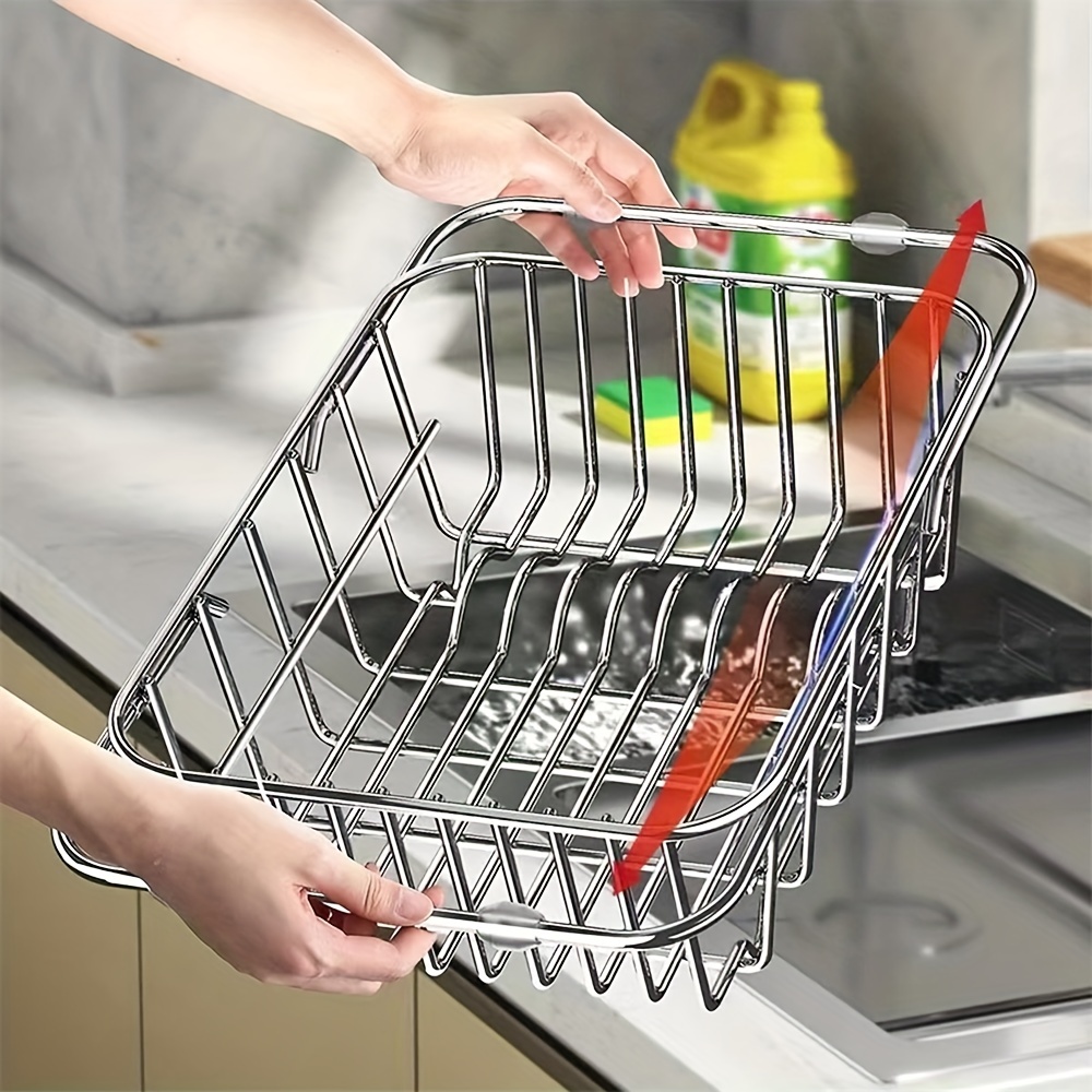 Retractable Stainless Steel Sink Strainer Drain, Telescopic Drain Basket  with Adjustable Armrest, Kitchen Rack Drain Basket, Over The Sink Dish  Drying Rack 