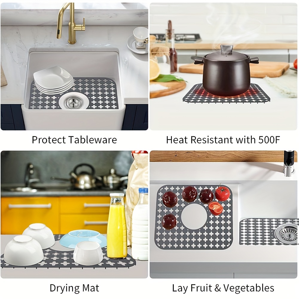 Sink Protectors For Kitchen Sink, Sink Mats For Bottom Of Kitchen Sink,  Non-slip Silicone Dish Drying Mat For Stainless Steel Sink From Stains,  Damage, Scratches, Gray - Temu