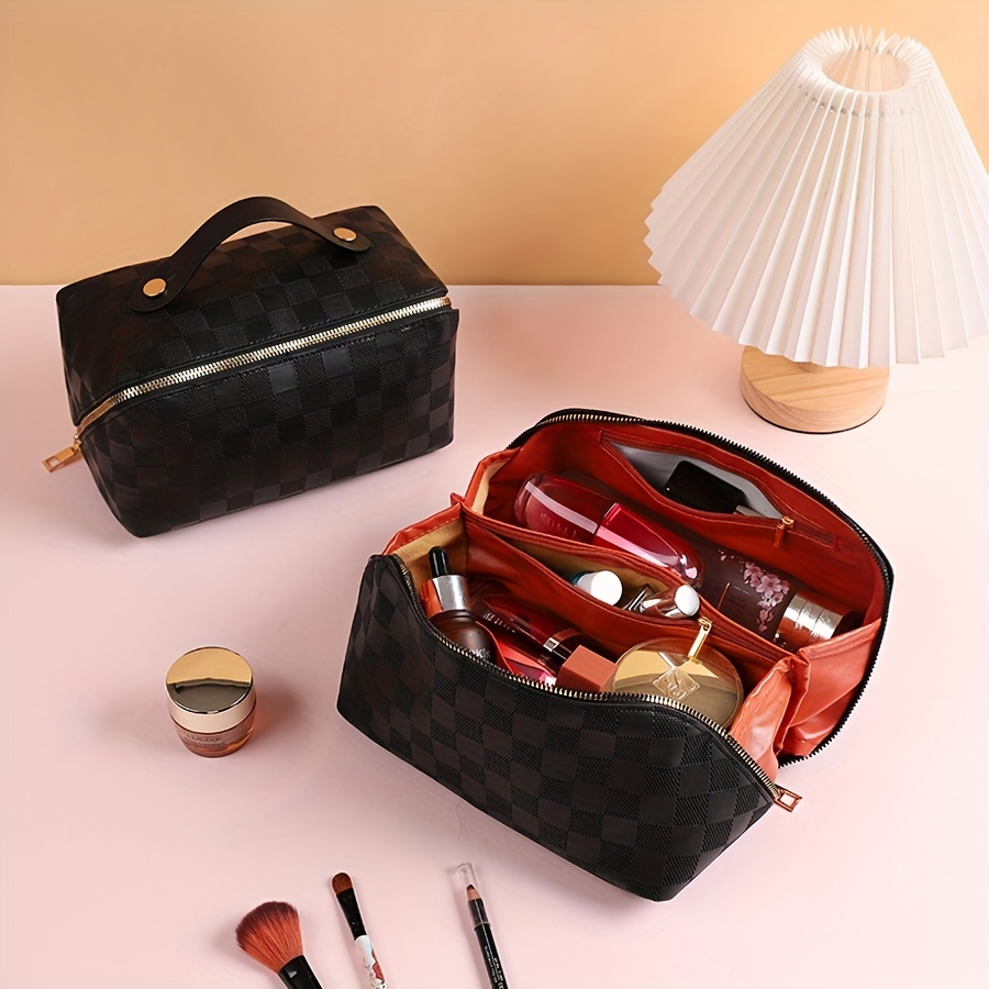 Plaid Embossed Travel Makeup Bag Large Capacity Cosmetic Bags Waterproof  Portable Toiletry Bag, Shop Now For Limited-time Deals