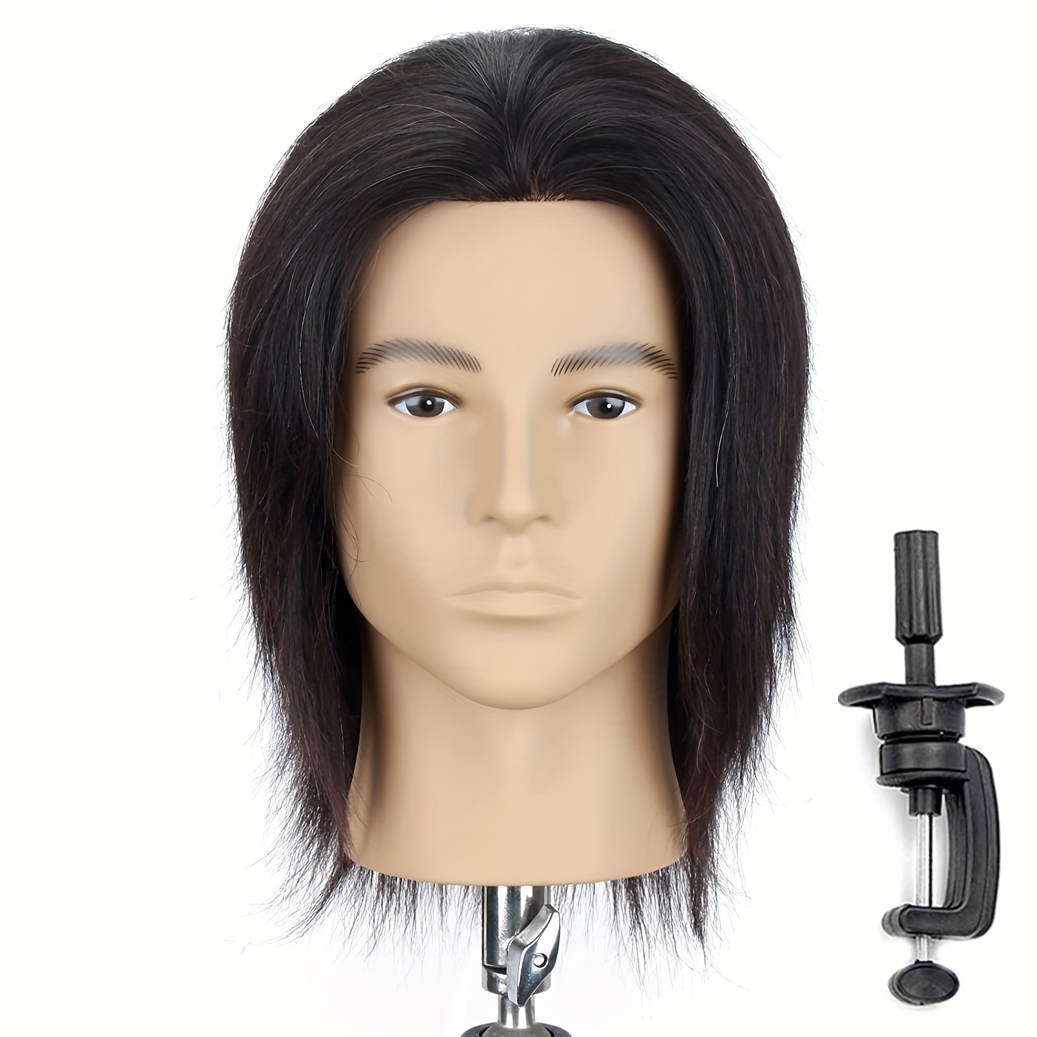 

100% Human Hair Mannequin Head Men's 8" Hairdresser Practice Beauty Styling Training Mannequin Head With Clamp Stand (natural Black)