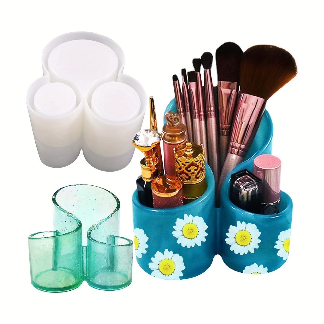 Moule resine epoxy,Boîte de rangement en résine - Moule en silicone pour  pot de fleurs - Moule époxy pour pinceaux de maquillage