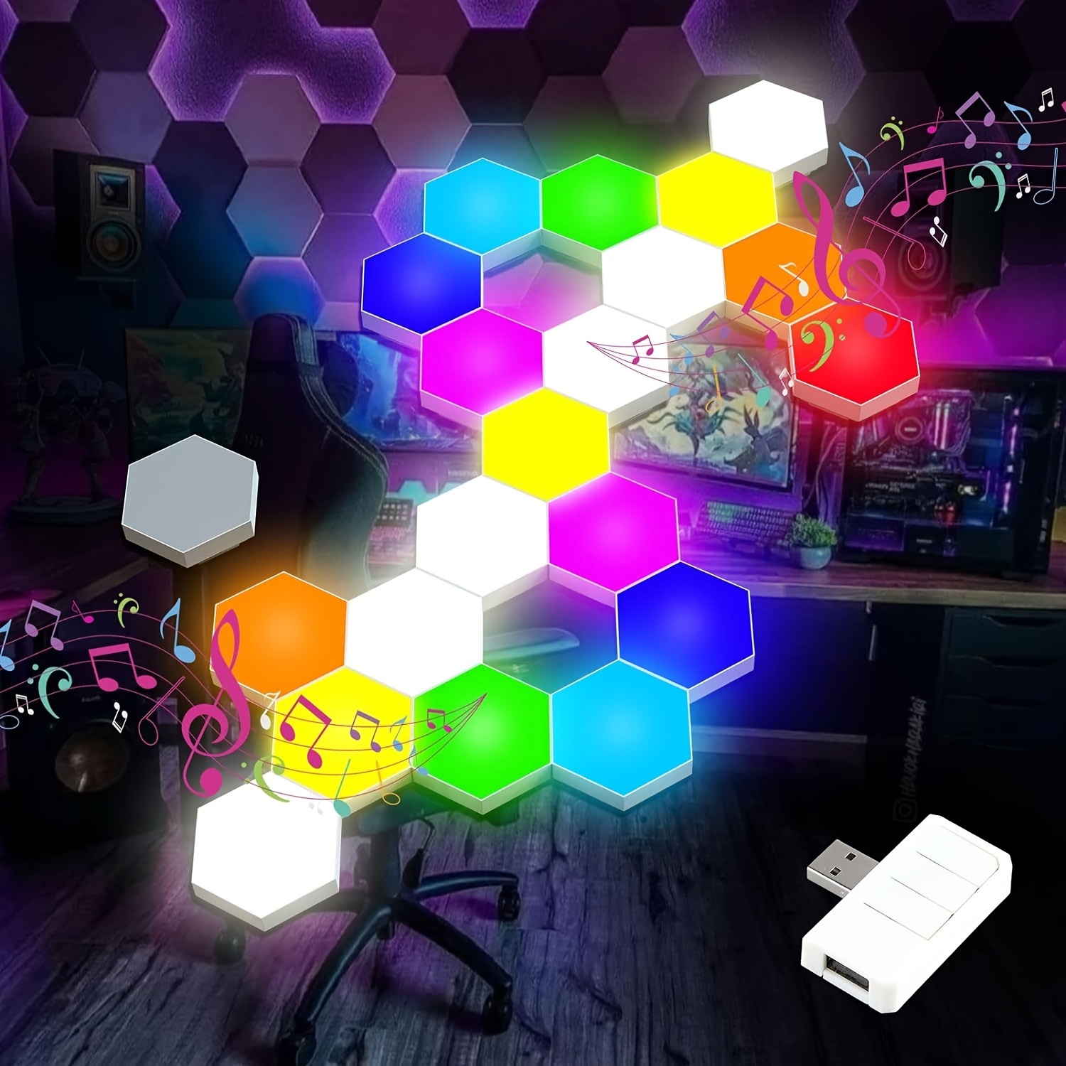 Luci Esagonali RGB con Telecomando,Pannelli LED Parete Gaming Pannello Muro  Controllo Touch Luce Notturna, Fai da te Geometria Splicing Esagonale Mood