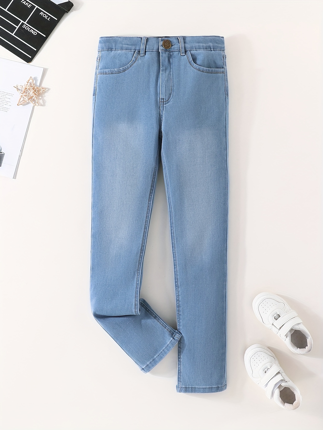 Jeans elasticizzati con toppe - Blu denim - BAMBINO