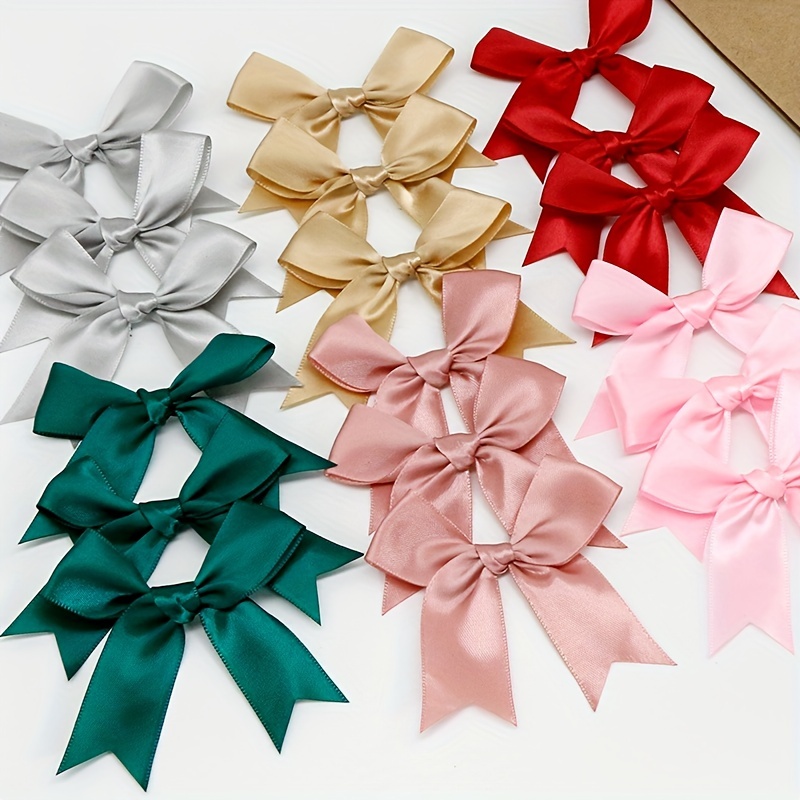 

50pcs, Satin Ribbon Bows Knot Craft Bows (3.3"x3.3") Pink White Small Flower Gift Tie Wedding Decoration Bow Bowknot Diy Birth Party Baking Decoration