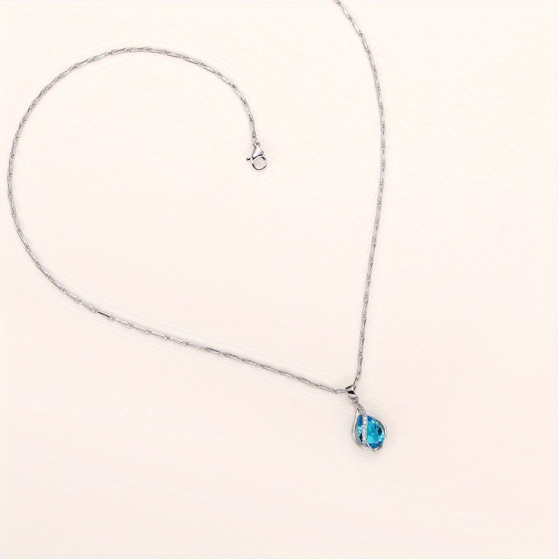 925 Silver Plated Teardrop Aquamarine Pendant Necklace