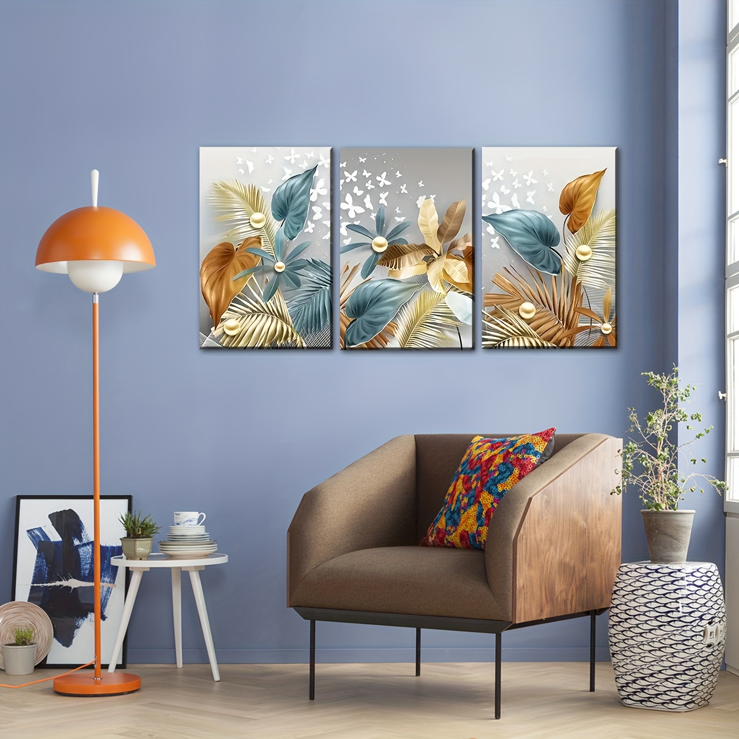 Golden Flower Bedroom Hanging Painting Light Luxury Canvas - Temu