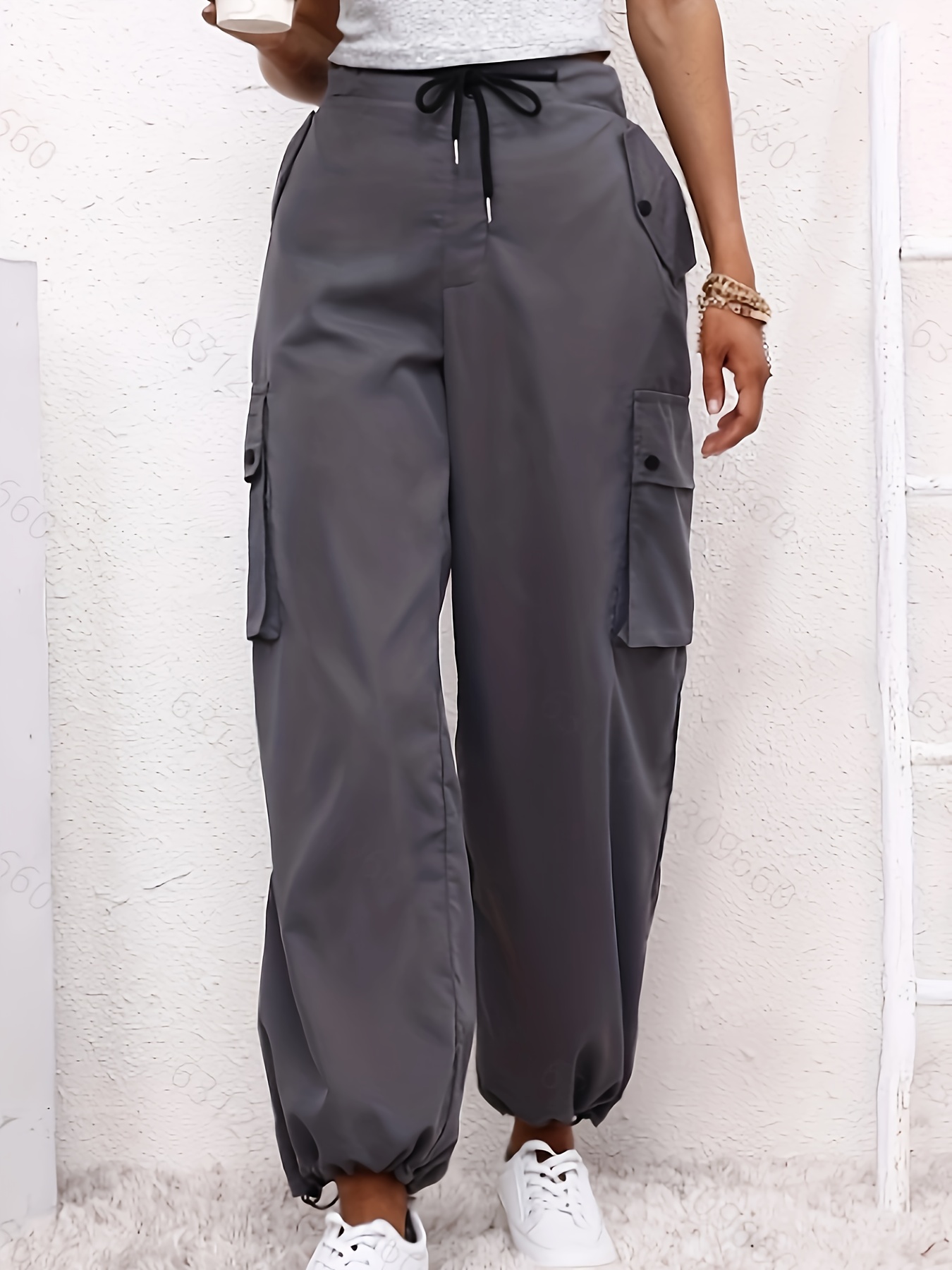 Women's Cargo Pants Pants Trousers Baggy Cuffed Cargo Drawstring Baggy  Multiple Pockets Plain Comfort Full Length Casual Weekend Fashion Black  Green Mid Waist Micro-elastic 2024 - $26.99