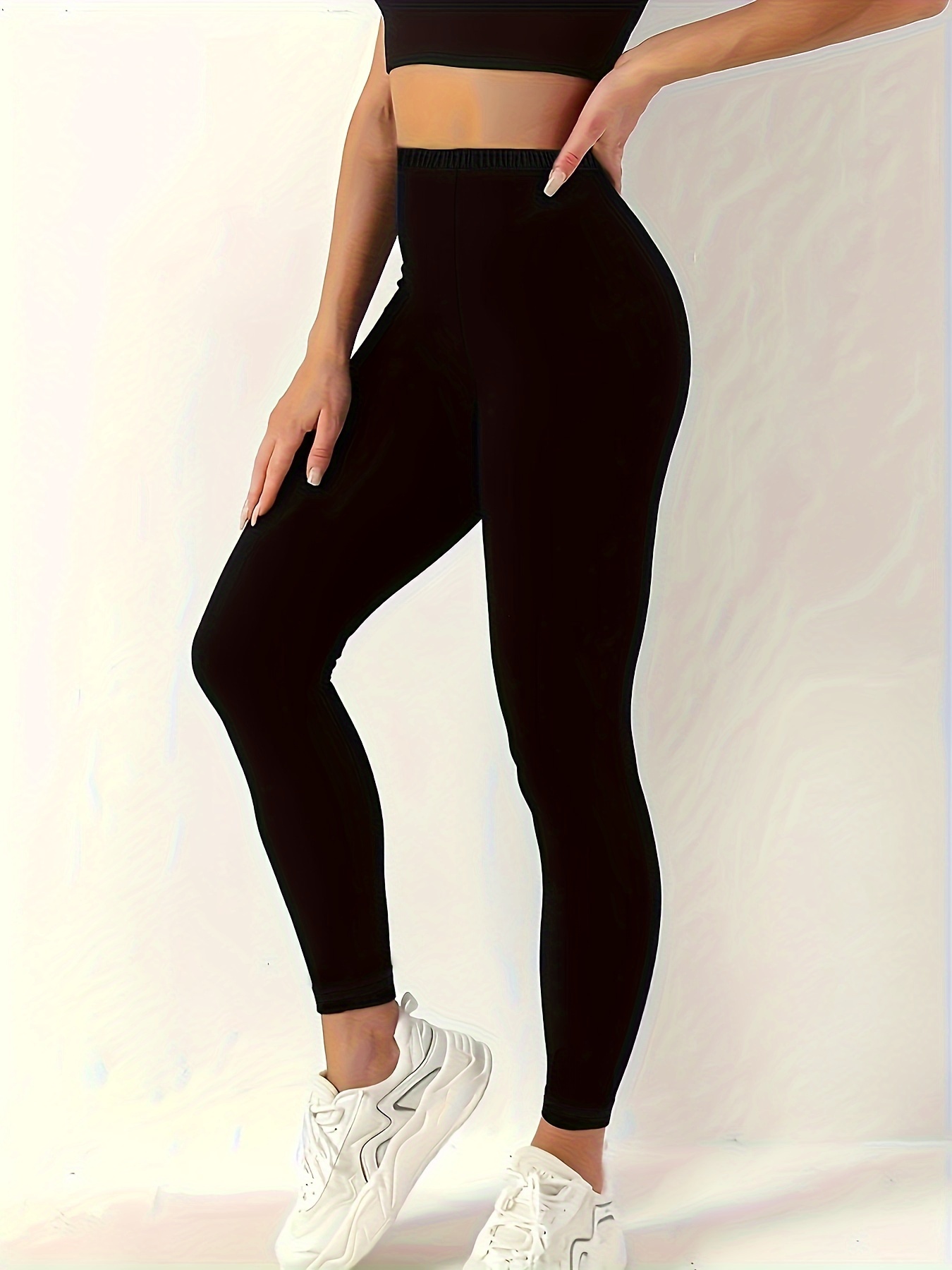Solid Warm Plush Lining Leggings Casual Stretchy Long Length