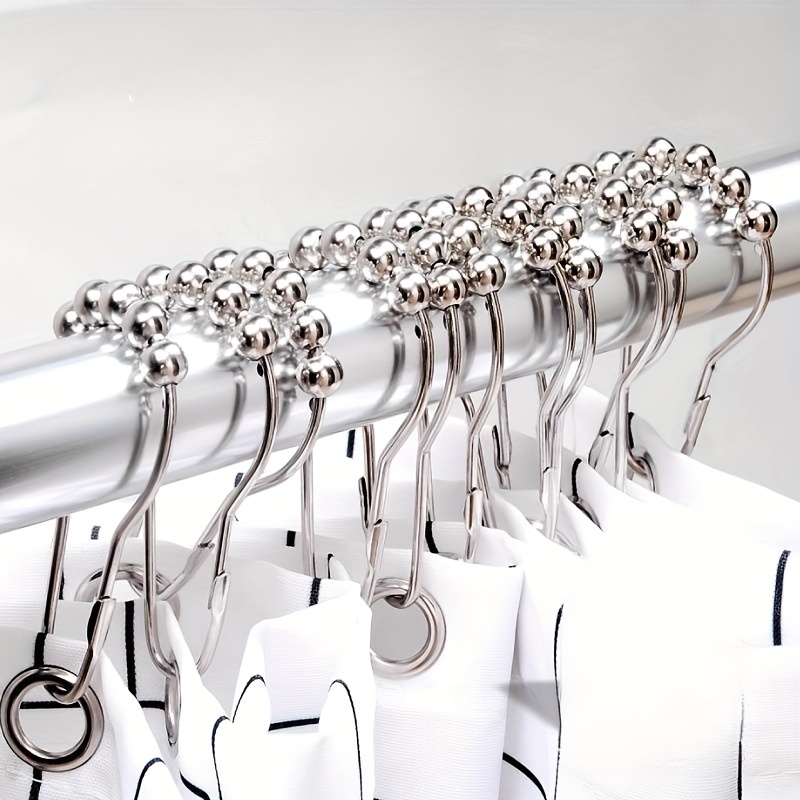 12pcs Stainless Steel Shower Curtain Hook Ring, Metal Ball Gourd Ring,  Curtain Accessories, Snap Hook Ring, Hanging Ring