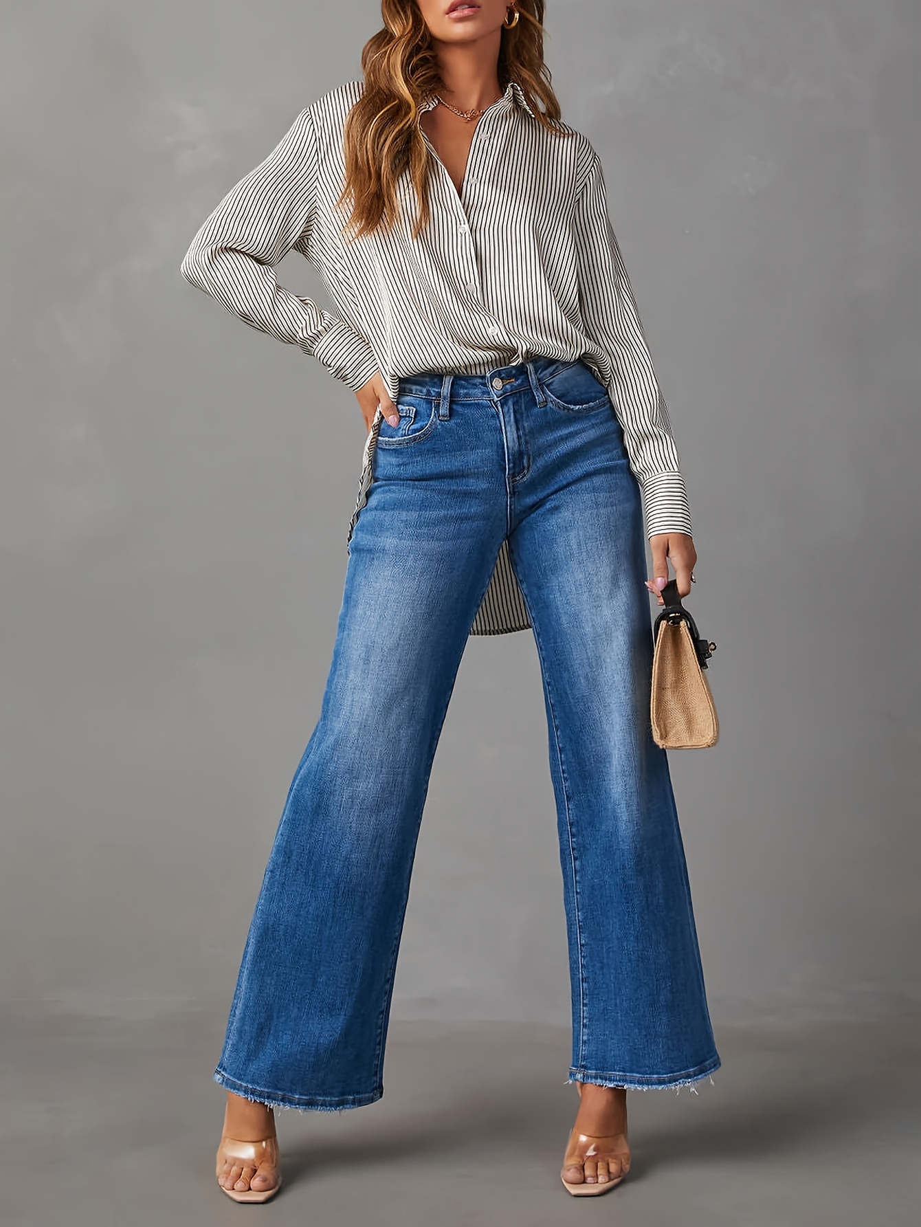 Loose Fit Versatile Straight Jeans, Slash Pockets Non-Stretch Fashion Denim  Pants, Women's Denim Jeans & Clothing