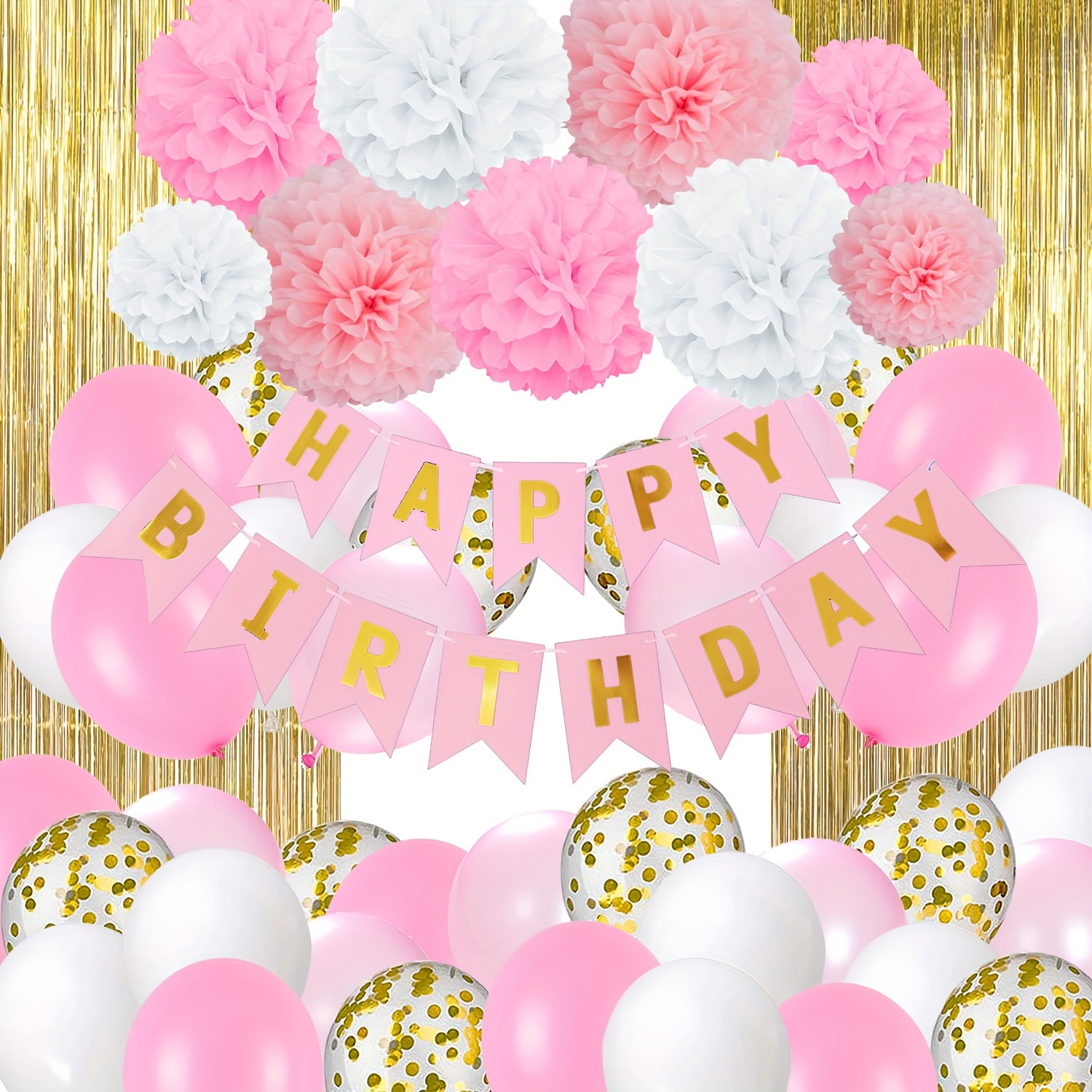 Fête d'anniversaire Décoration Rose Gold Set Femmes Fille Joyeux  anniversaire Bannière Toile de fond Feuille de pluie Rideau Nappe Ballons  Confettis