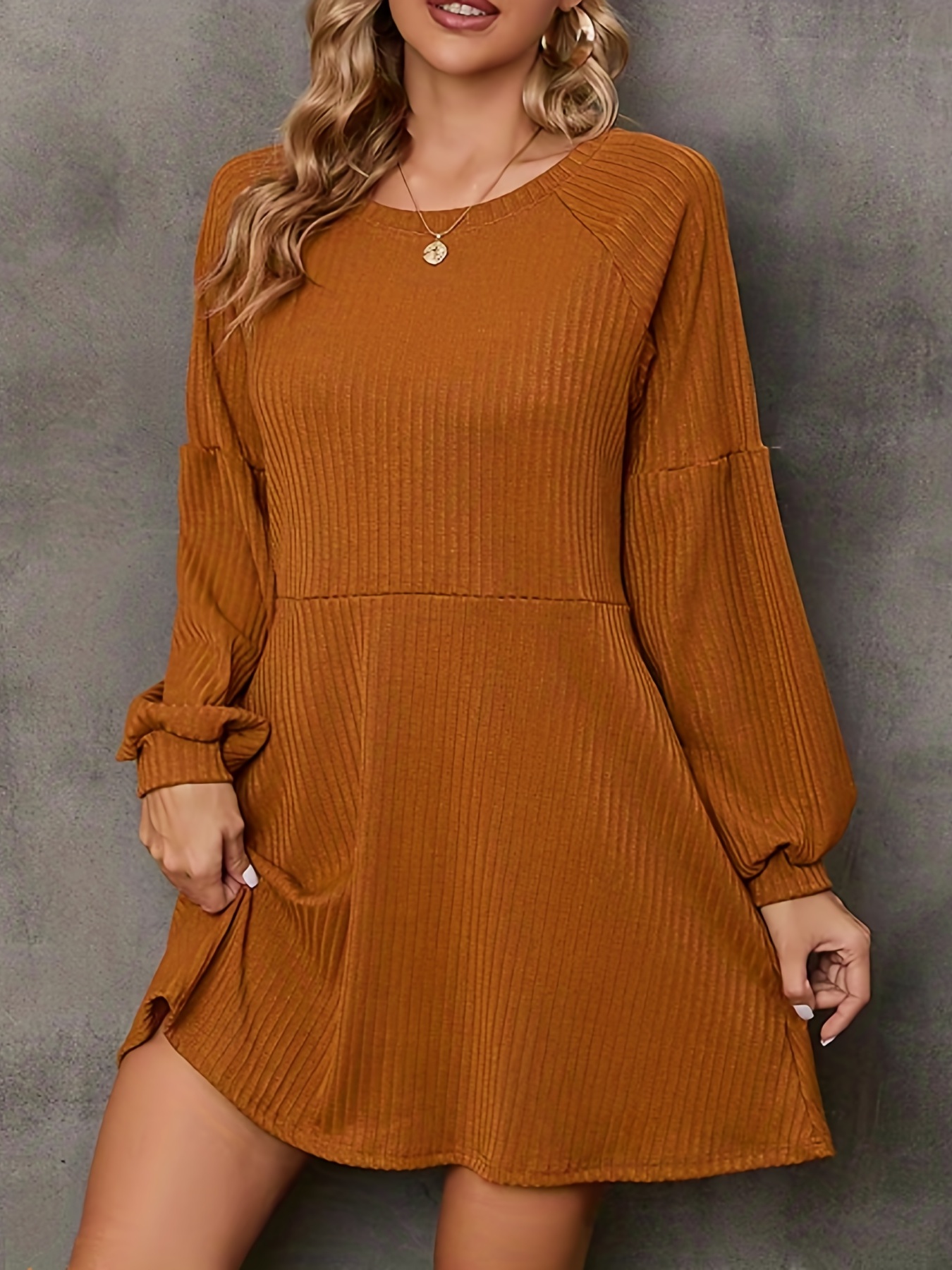 Bohemian Style Long Sleeve Crew Neck Maxi Dress, Casual Fall Winter Dresses,  Women's Clothing 