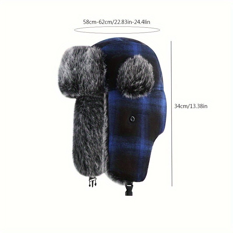1pc Buffalo Plaid Fur Trapper Hat Eskimo Russian Bomber Hat With Ear Flaps  For Women Men - Jewelry & Accessories - Temu