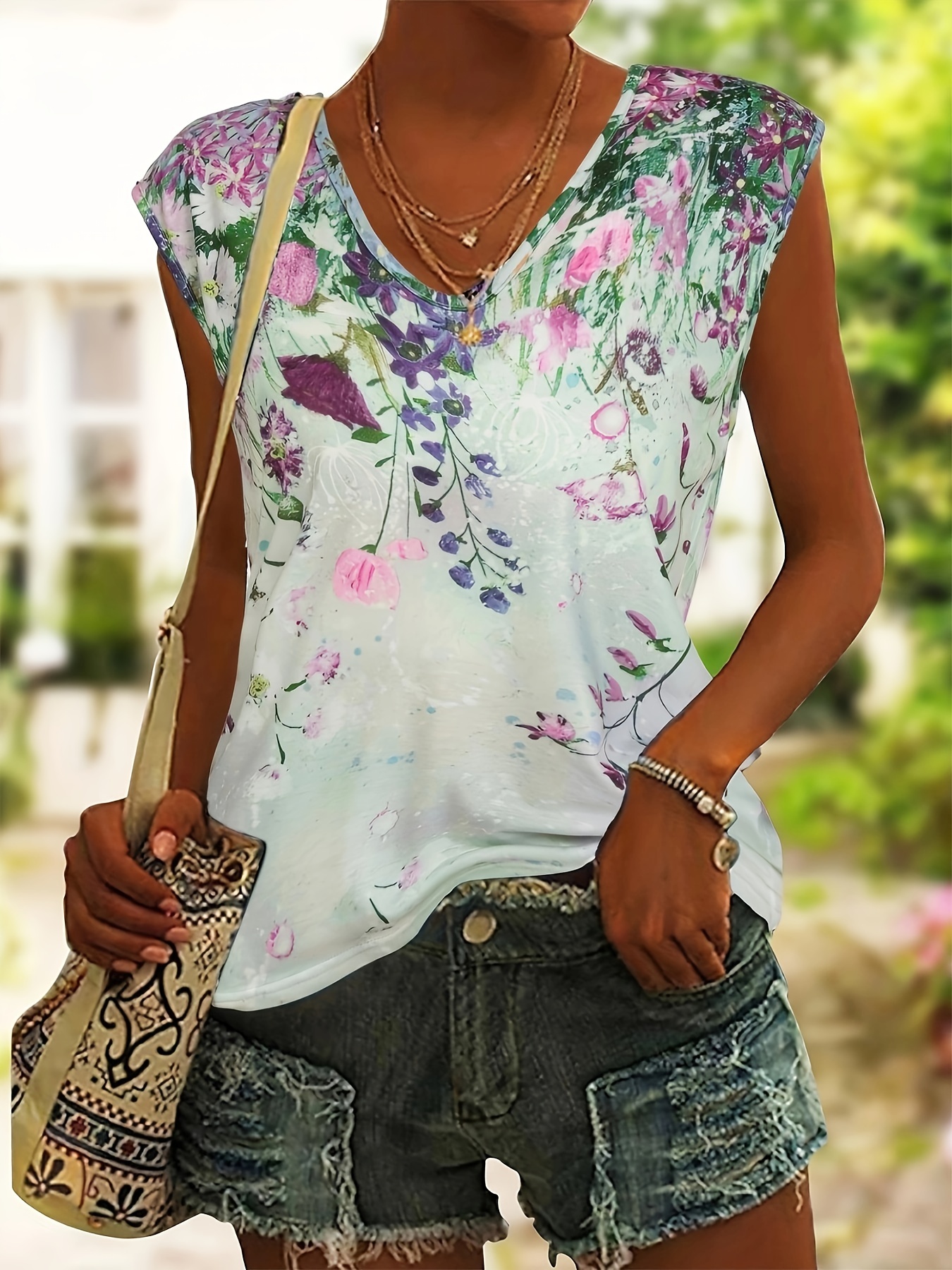 Floral Print Tank Top Sexy Summer Sleeveless Knotted - Temu