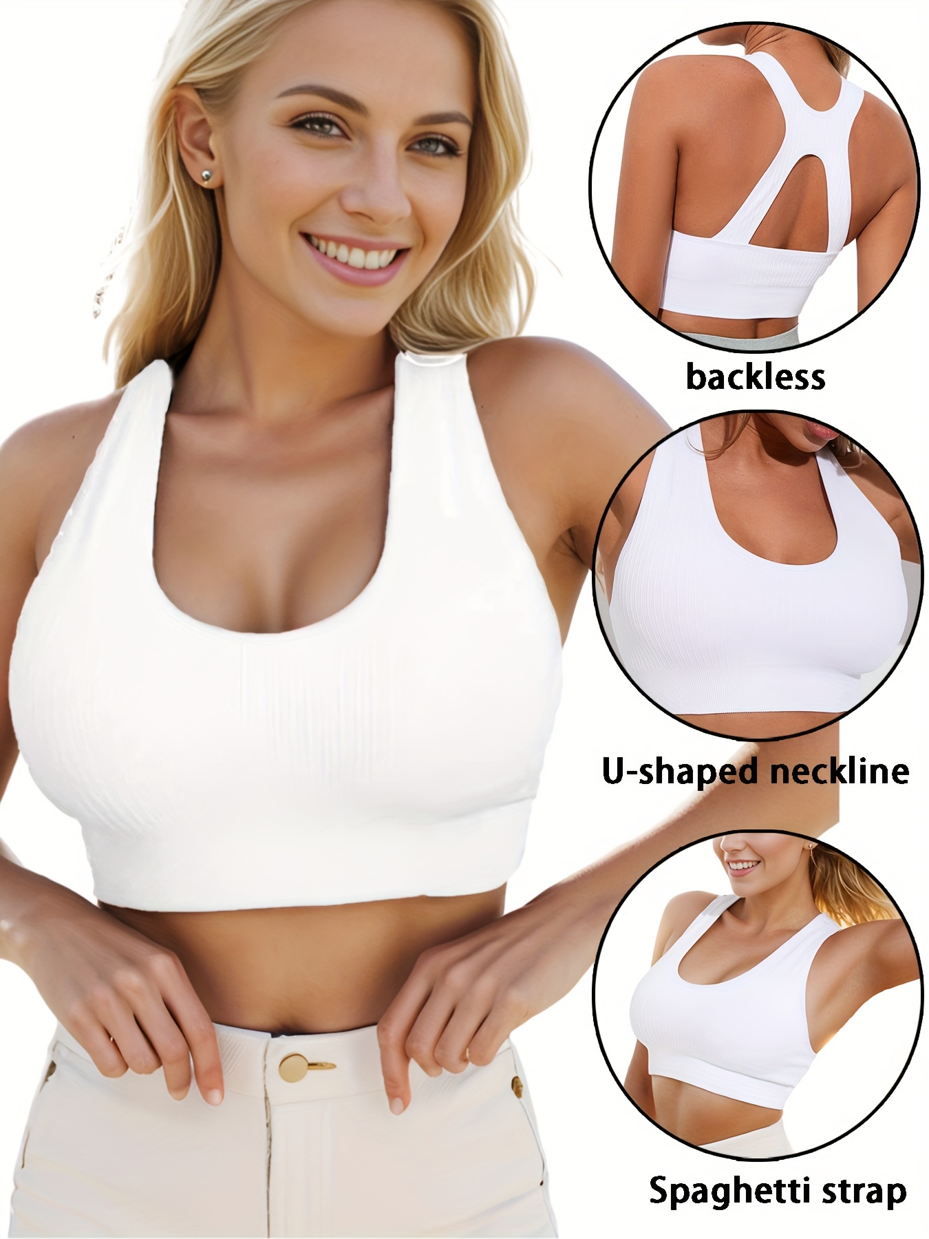 Women's V-Shaped Backless Sports Bras Hollow Out Fitness Gym Bra