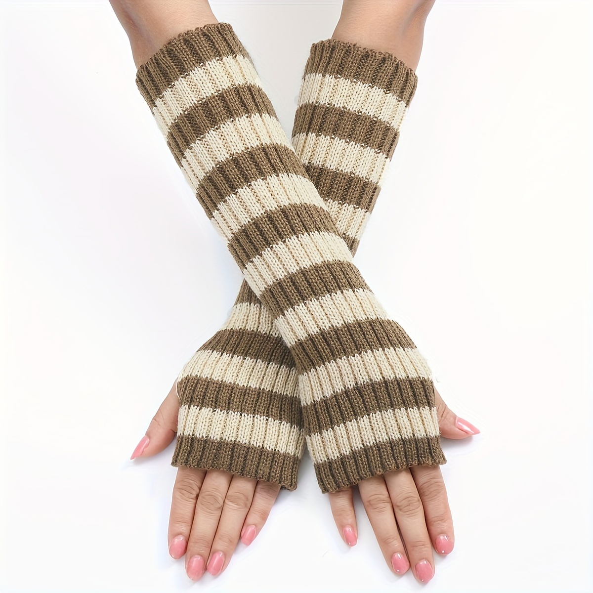 1 Pair Winter Women Fashion Knitted Arm Fingerless Gloves Women