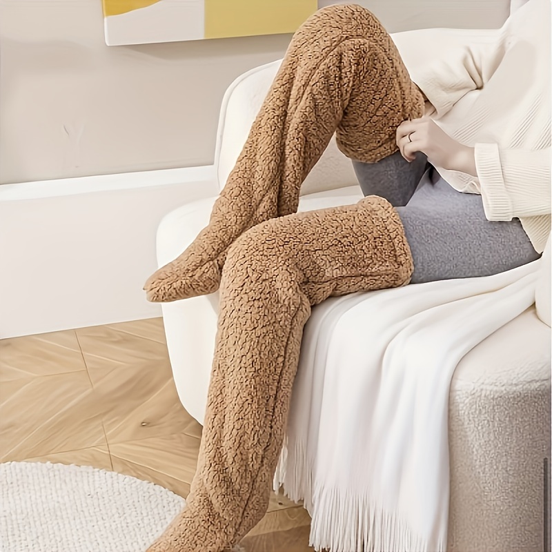 Warm Fuzzy Leggings Pantyhose Comfortable Solid - Temu Canada