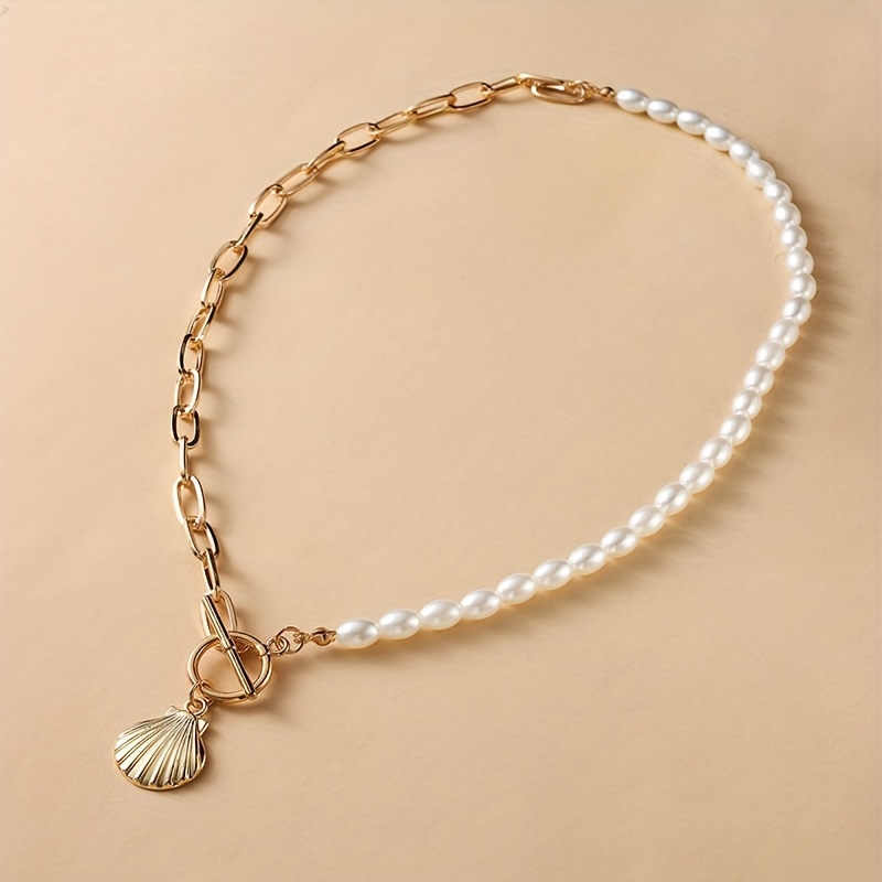 Ocean Style Shell Pendant String Pearl Chain Necklace