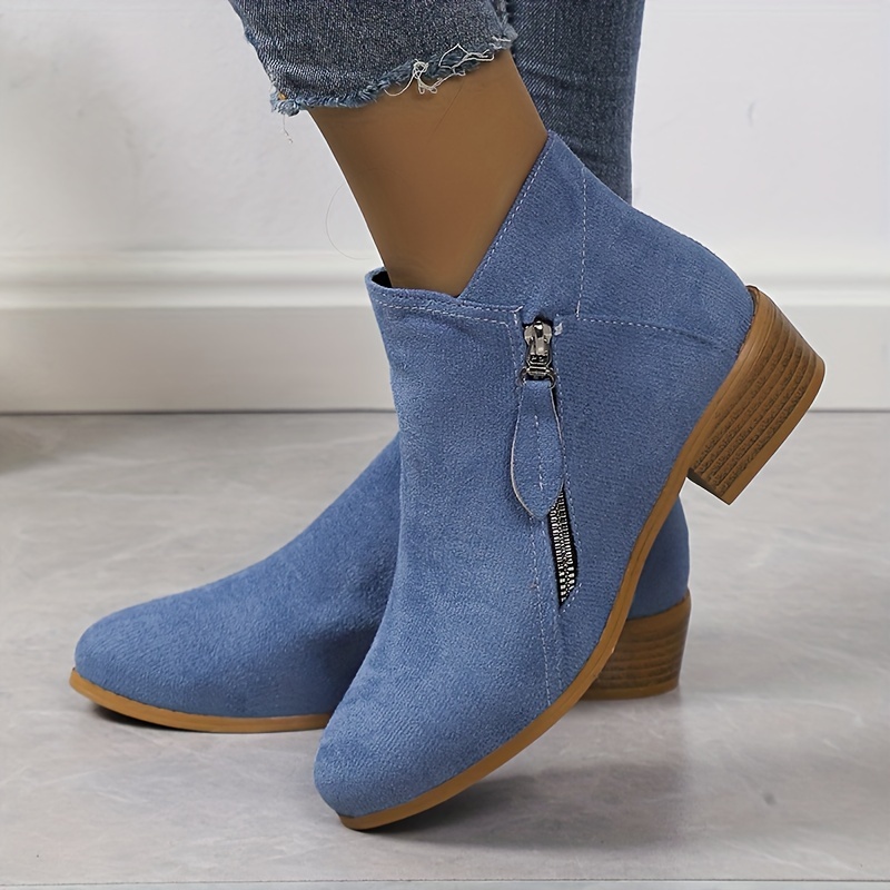 Women's Chunky Low Heeled Ankle Boots, Solid Color Pointed Toe