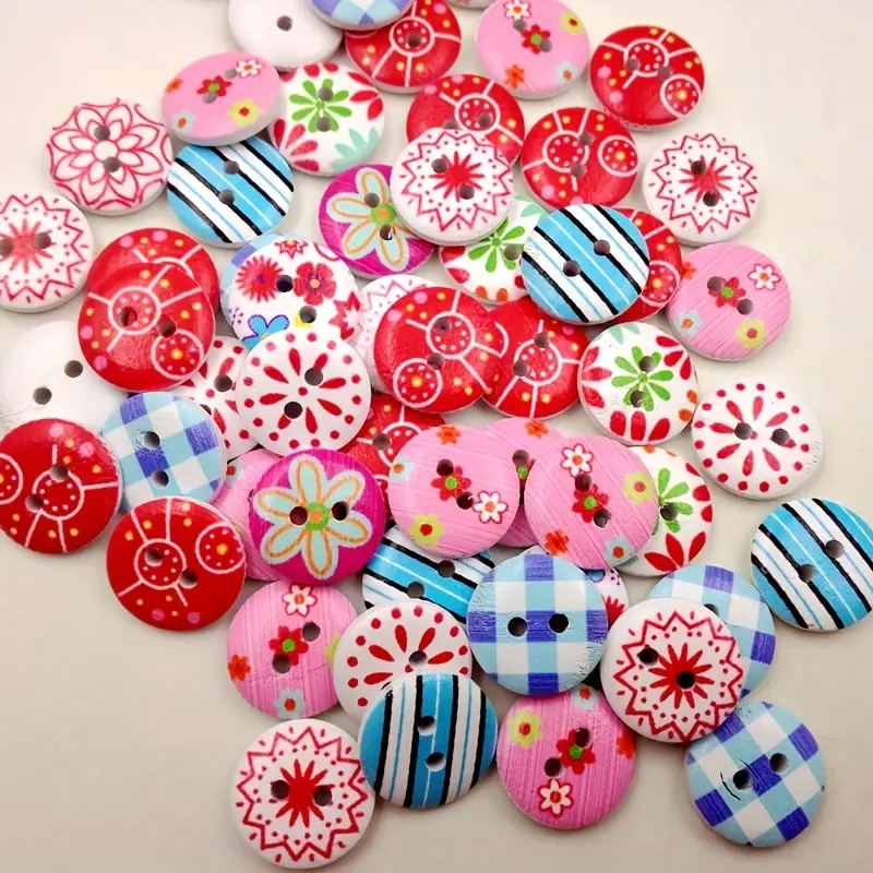Random Mix Color Wooden Buttons 2 hole Painted Wooden - Temu