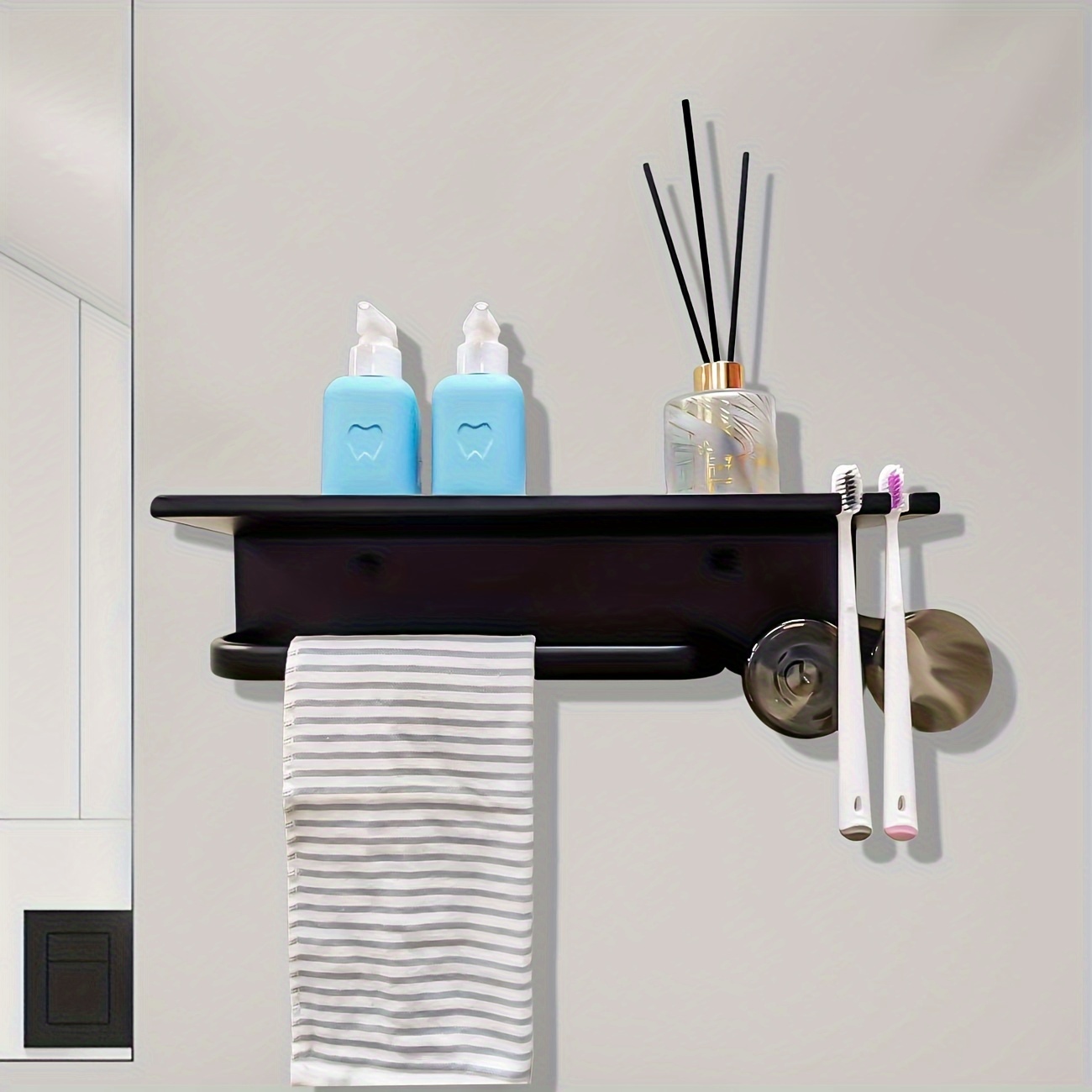 Black Aluminum Bathroom Shower Corner Shelf with Hook Bar Shampoo