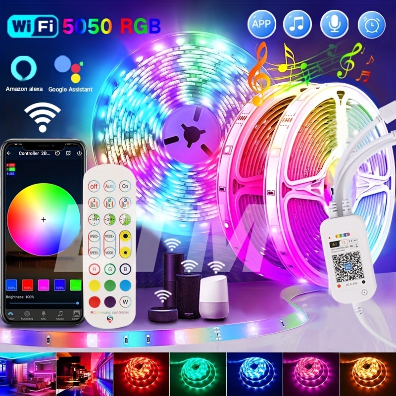 Alexa-enabled Wifi Led Strip Lights - - 5050 Rgb Bare Board Led Light Strip  - Music Sync - 16 Million Colors - Includes Controller Box, Remote, And 12v  Adaptor - Perfect For Christmas Decor - Temu Philippines