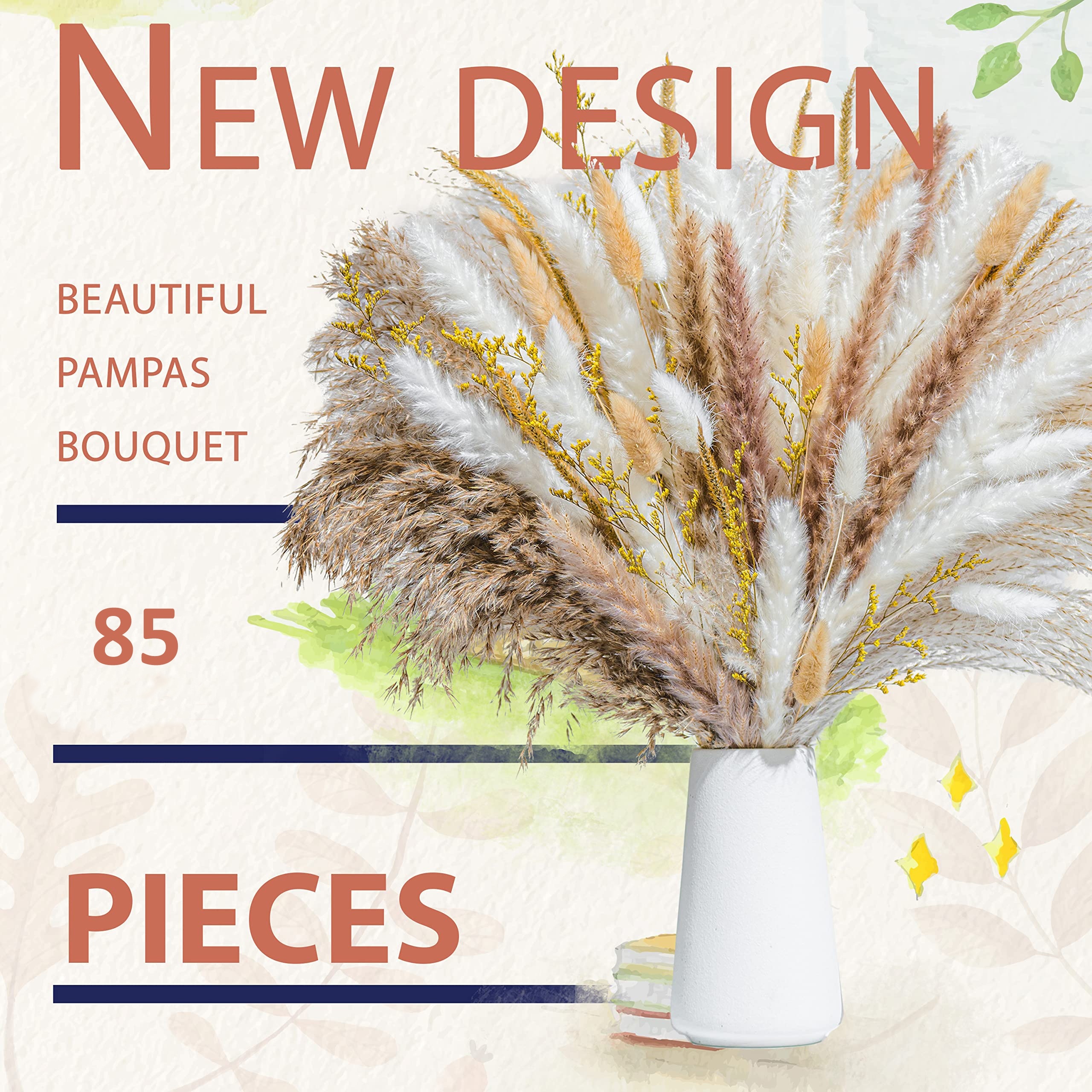  Natural Pampas Grass Mix Bouquet  Dried Pampas Bouquet for  Wedding Boho Flowers Home Table Decor Desk Decor, Rustic Farmhouse (126 PCs  Bouquet + Paper Bag Vase) : Home & Kitchen