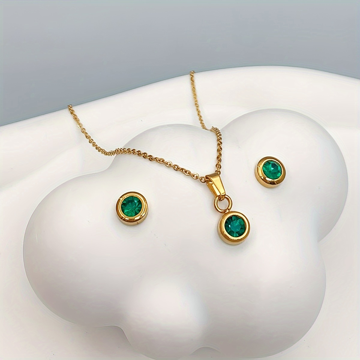 Image of 3pcs Fashion Women' Steel Round Zirconia Necklace Stud Earrings Christmas New Year Birthday Valentine's Day Holiday Gift For Teachers Relatives Sisters Dance Party Additions Set Bohemian