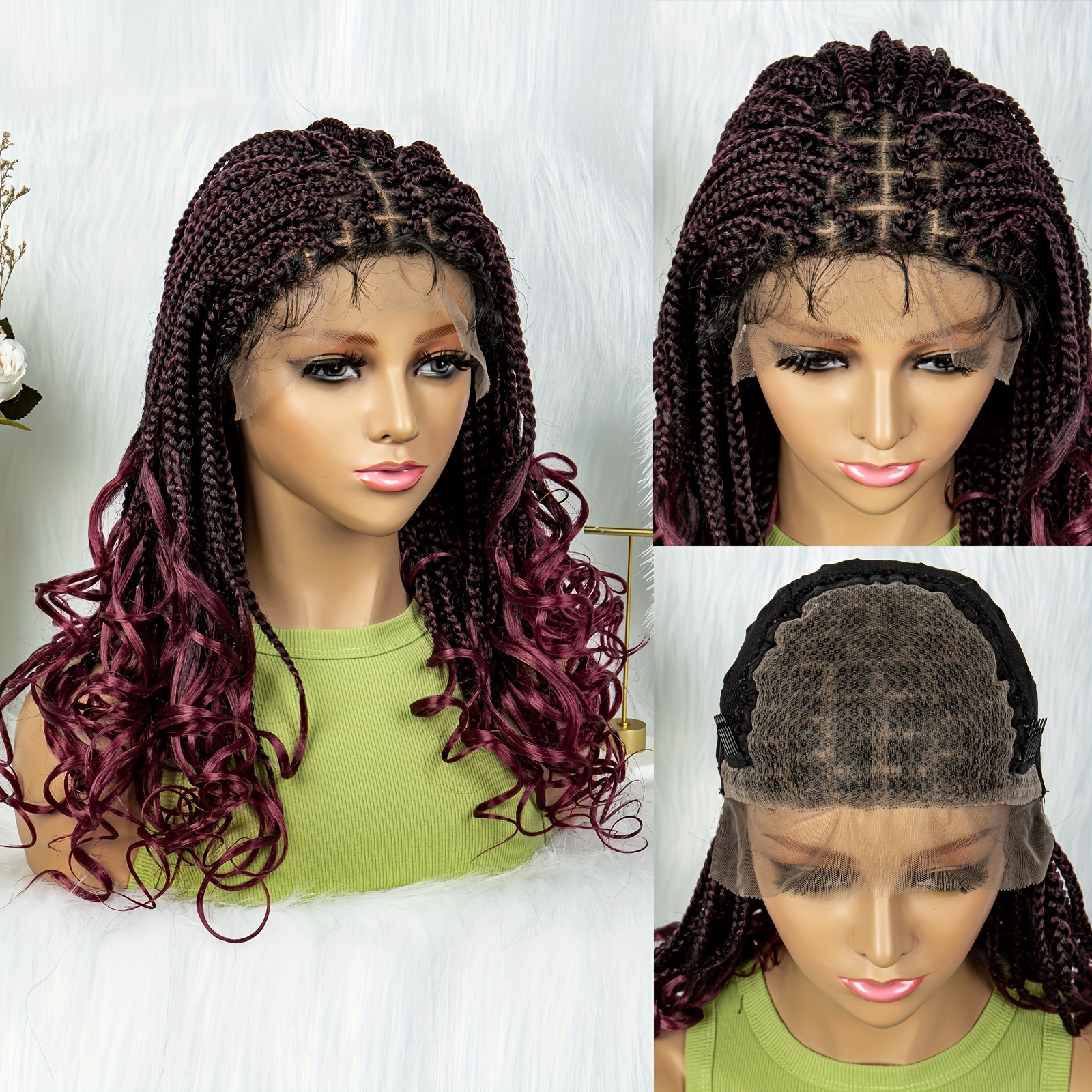 180% Density 9*6 Lace Synthetic Braided Wigs Women Black Box - Temu