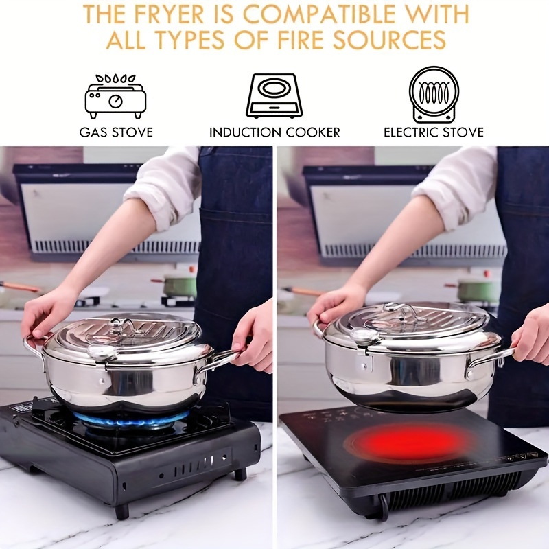 Tempura Deep Fry Pot Stainless Steel Frying Pot Thickened - Temu