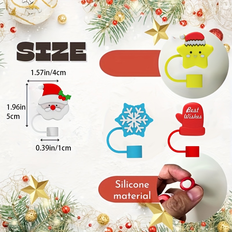 Christmas Series Cute Straw Cover Reusable Dustproof - Temu