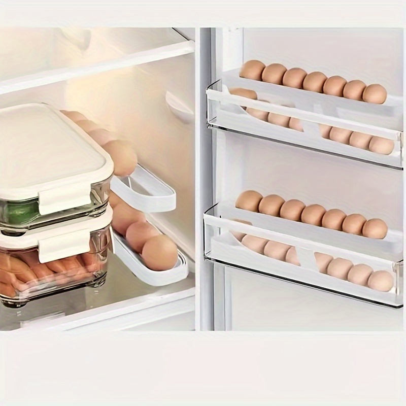 Auto Rolling Egg Holder Storage Box for Refrigerator Egg Tray Fridge  Organizer