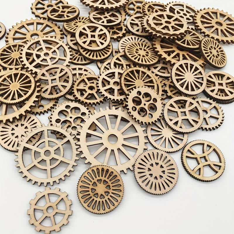 

50pcs 2.5~5cm Mini Wooden Gear Puzzle Buttons Wood Pieces Crafts Diy Painting Decorations