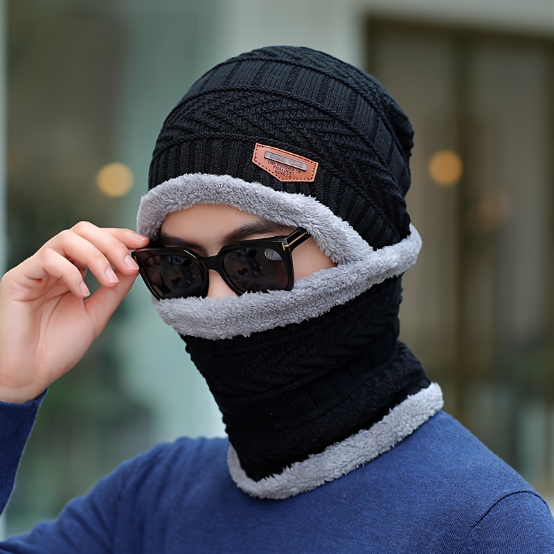 Gorro Para Hombre Gorros De Invierno Hombres Para El Frio Con Bufanda Punto  NEW