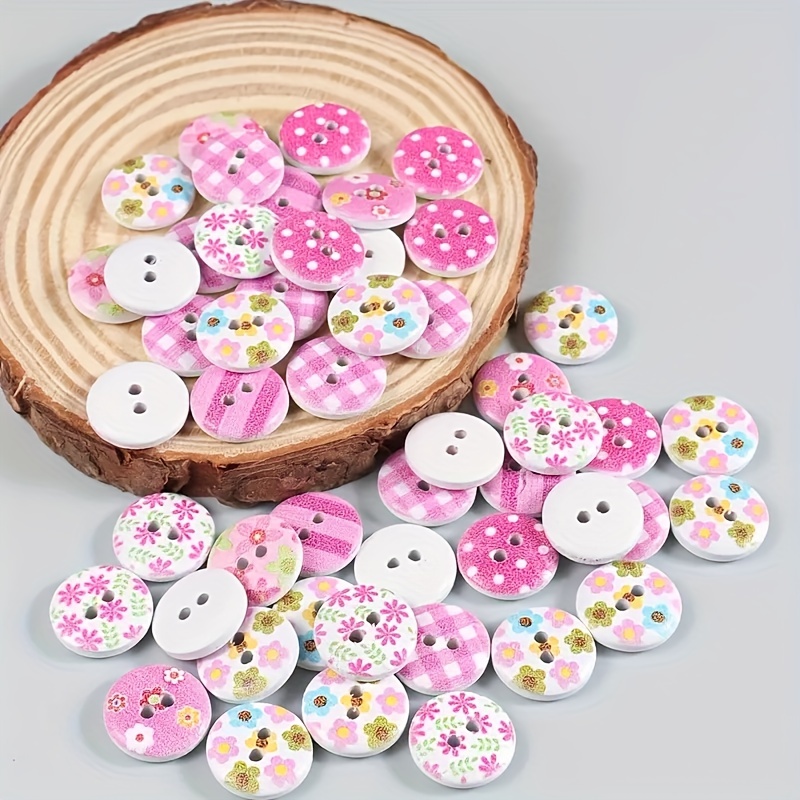50Pcs/lot flower Button Craft Scrapbook Accessories 2 Holes Wooden Buttons  Decorative Scrapbooking