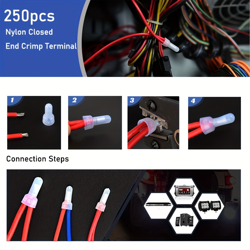 250pcs Ce1 Ce2 Ce5 Closed Crimp Nylon Insulated Closure End Crimp Wire ...