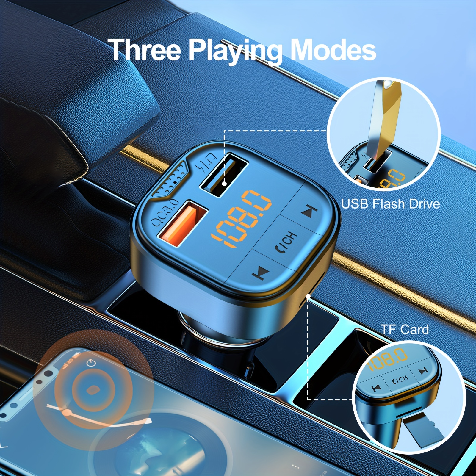 1pc Car Wireless Player Hands-Free Phone FM Transmitter Audio Receiver Car Charger_voghion.com