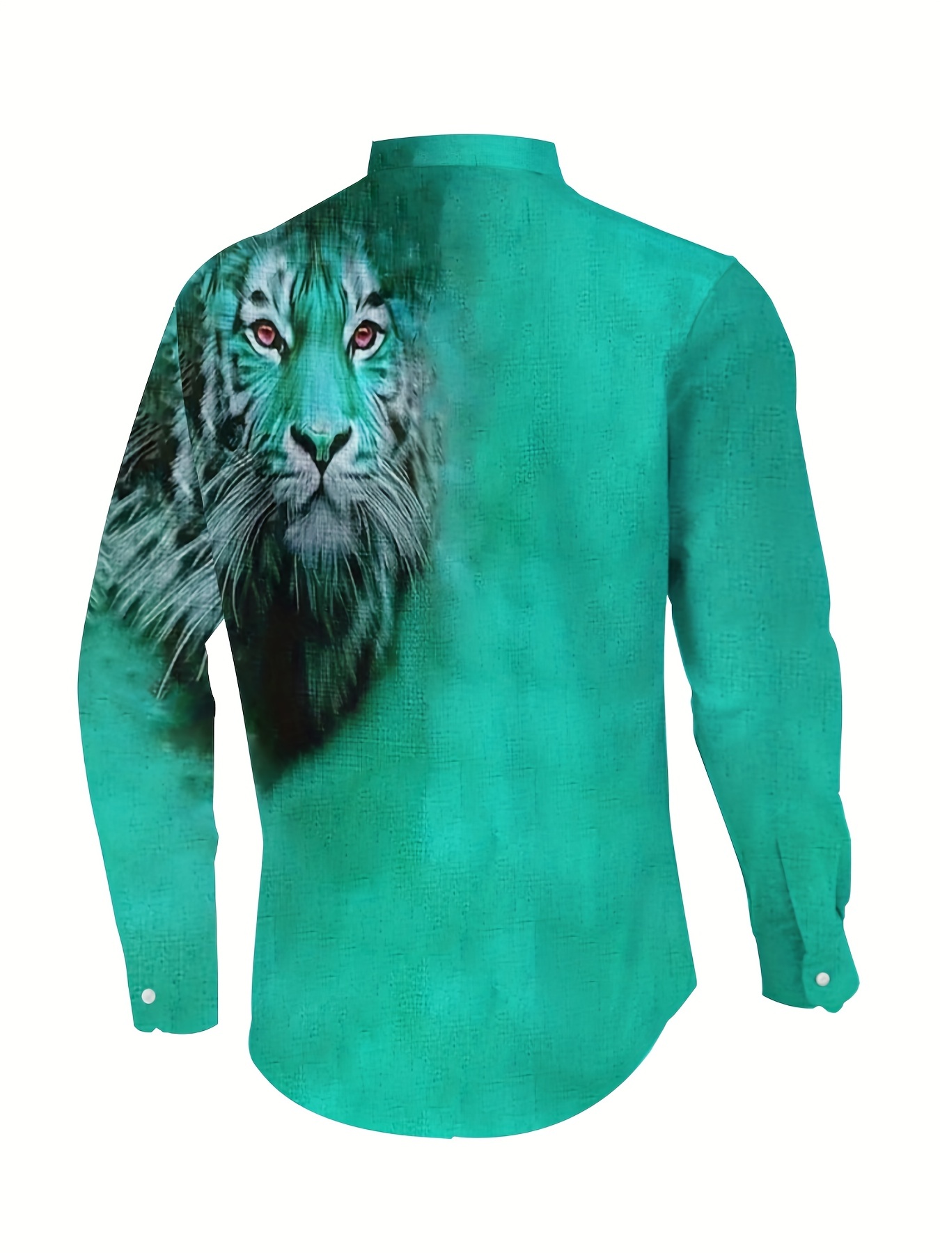 Plus Size Men's Tiger Print Striped Shirt Long Sleeve Shirt Slim Fit Tops for Spring/Autumn, Men's Clothing,Light Green,Temu