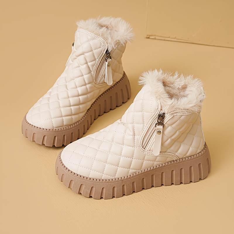 Women's Quilted Detail Round Toe Winter Snow Boots Side - Temu Canada