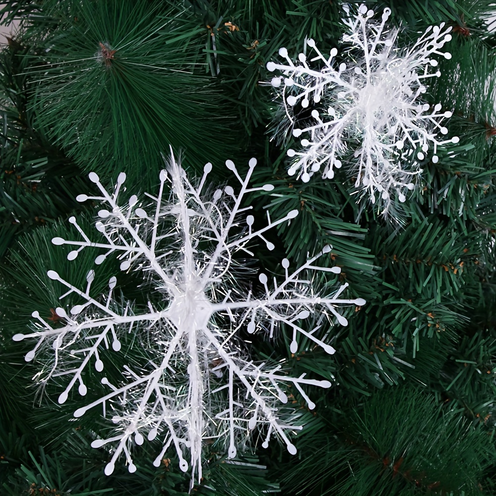 Plastic Brushed Christmas Snowflakes Flakes Xmas Tree Hanging Pendant  Artificial Snowflake Ornaments For Home Party Decoration