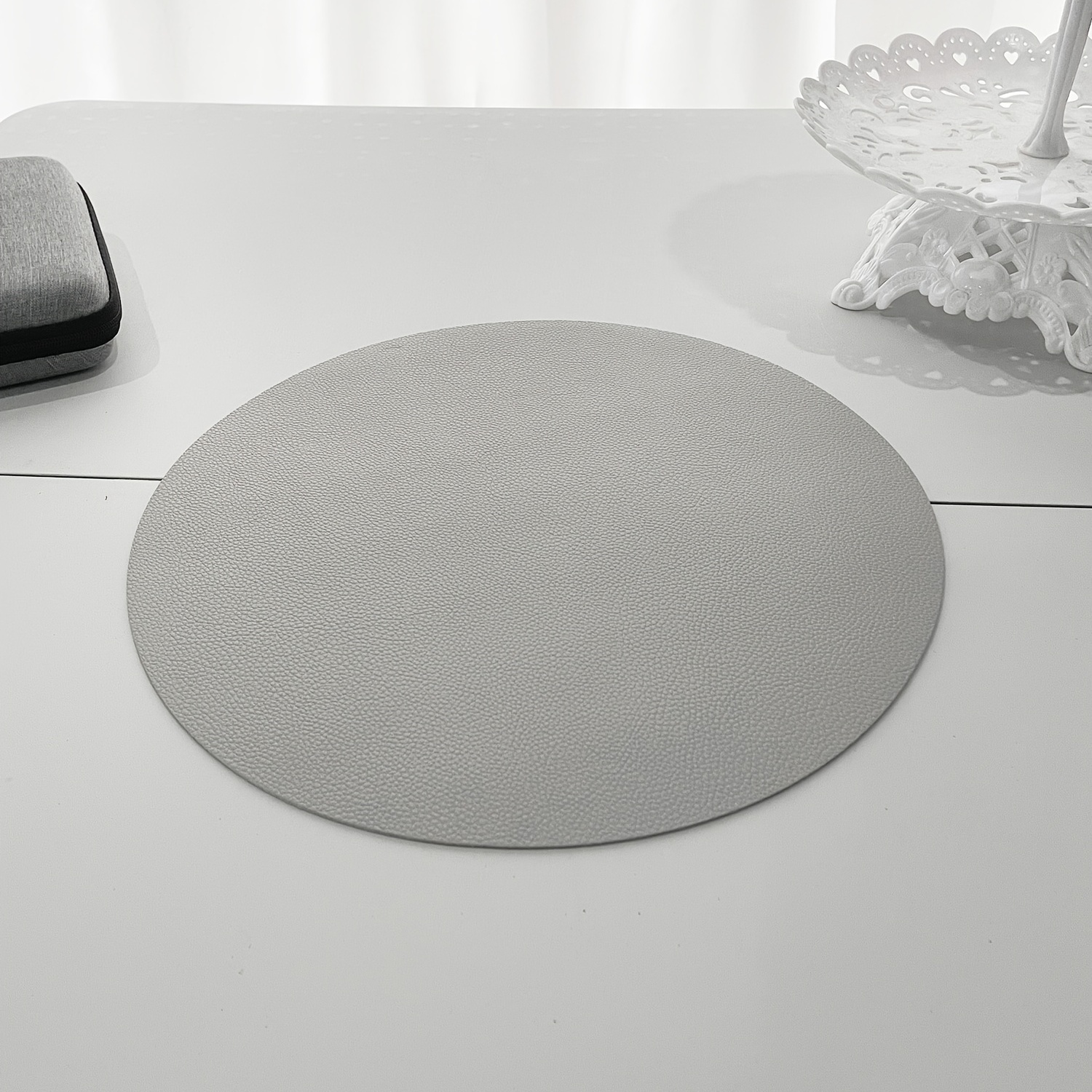 Black Faux Leather Round Placemat