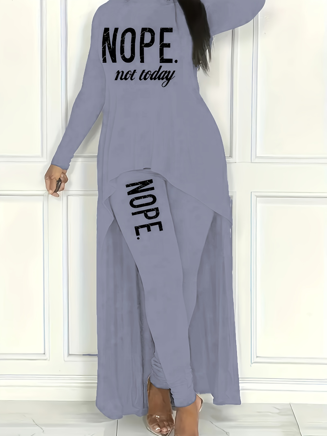 Letter Print Slim Two-piece Set, Mock Neck Long Sleeve Tops & Long Length  Pants Outfits, Women's Clothing - Temu Germany