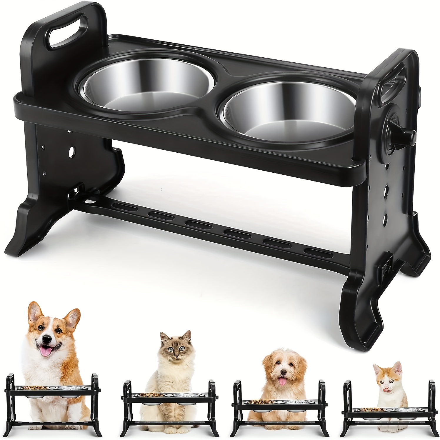 Elevated Dog Double Bowls, 4 Heights Adjustable Raised Dog Bowl Feeder  Stand With 2 Stainless Steel Pet Bowls For Small Medium Dogs Cats