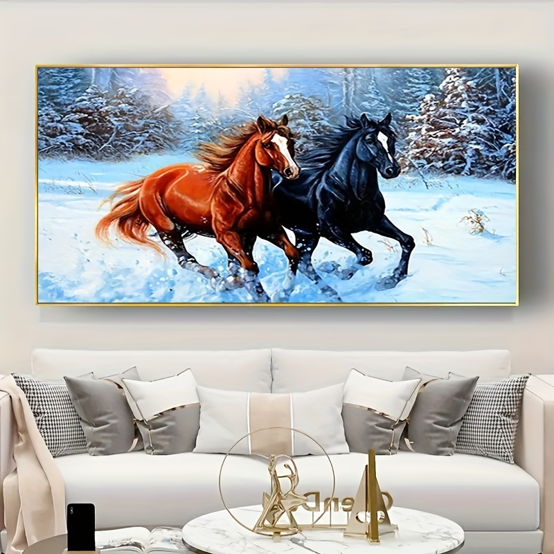5D DIY Large Diamond Painting Kits,15.7x27.5inch/40x70cm A Running Horse  Round Full Diamond Diamond Art Kits Picture By Number Kits For Home Wall  Deco