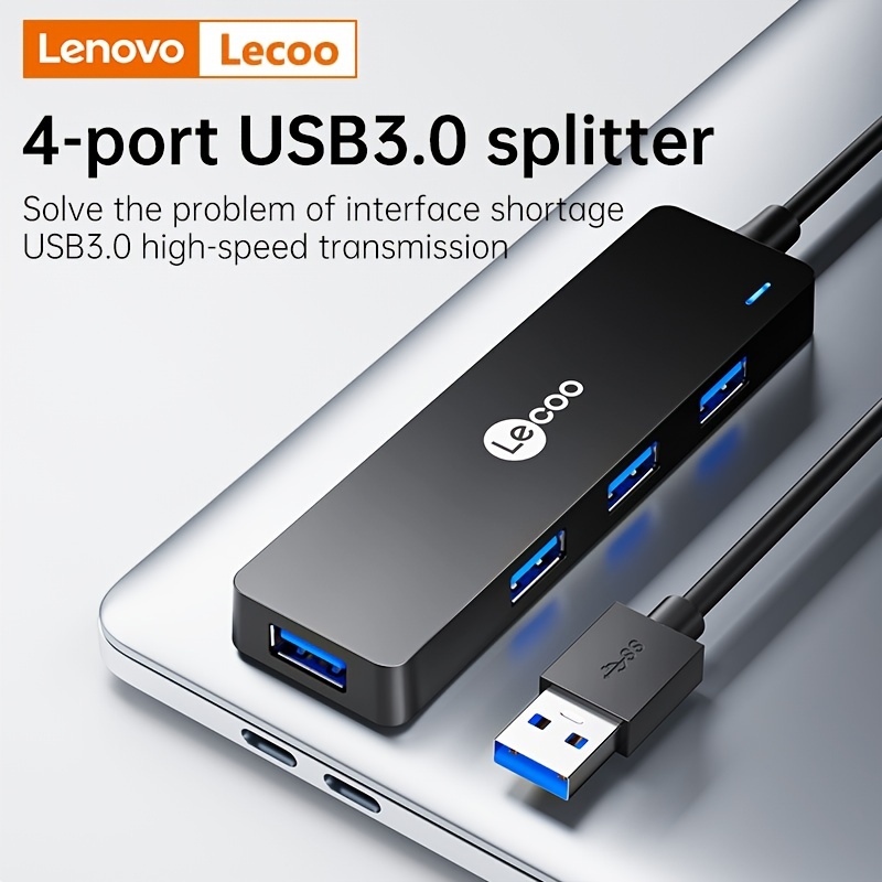 Lenovo Lecoo USB 3.0 Hub 4-Port, Slim Converter Connector Adapter