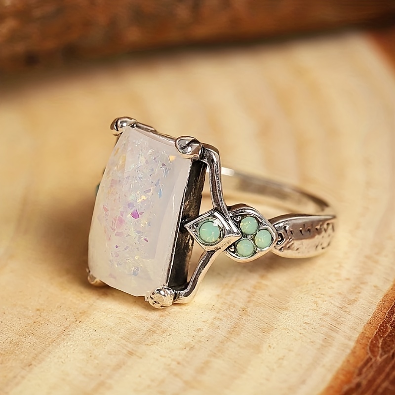 HEVIRGO Girls Shining Artificial Opal Stone Finger Ring Wedding EngageBoyst  Jewelry Gift Artificial Opal Alloy Brown